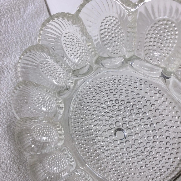 Vintage Indiana Clear Glass Hobnail Deviled Egg Platter Tray Dish - Picture 8 of 11
